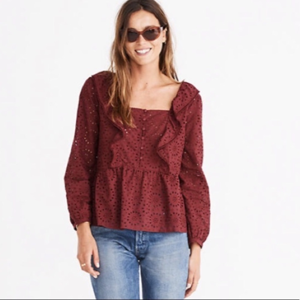 NWT! Madewell Eyelet Pom Pom Top